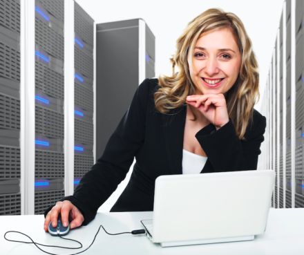 Business Woman working in the cloud